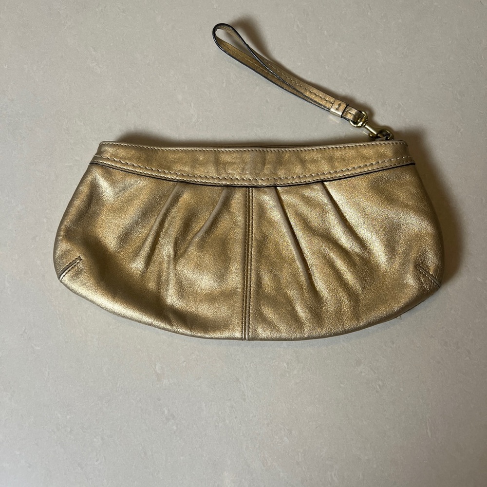 COACH Large Metallic Gold Wristlet Clutch